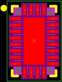 A computer board with many rows of red and purple.